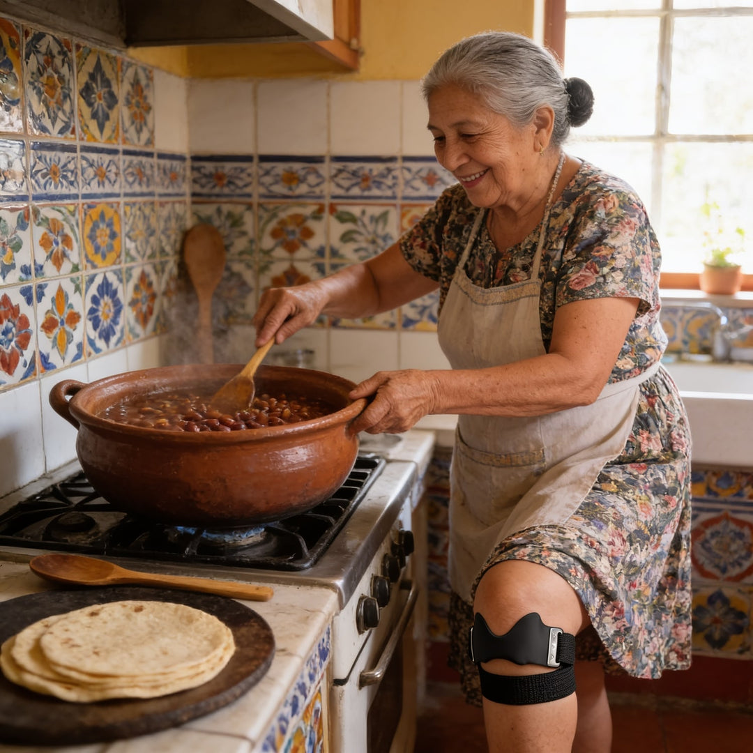 De pie en la cocina sin dolor de rodilla